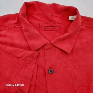 Tommy Bahama Original Fit Red Silk Button Up Palm Tree Shirt Mens L